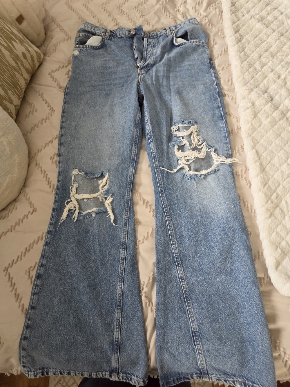 We The Free Light Blue Distressed Wide-Leg Flare Jeans